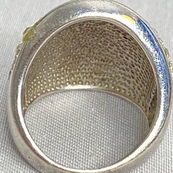Big Statement Piece Ring Pave' Face Silver Tone With Clear Stones - Picture 5 of 10